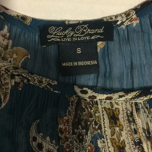 Lucky Brand Blue Cream Puff Sleeve Blouse with Tie Front - Great Condition! - Picture 3 of 3